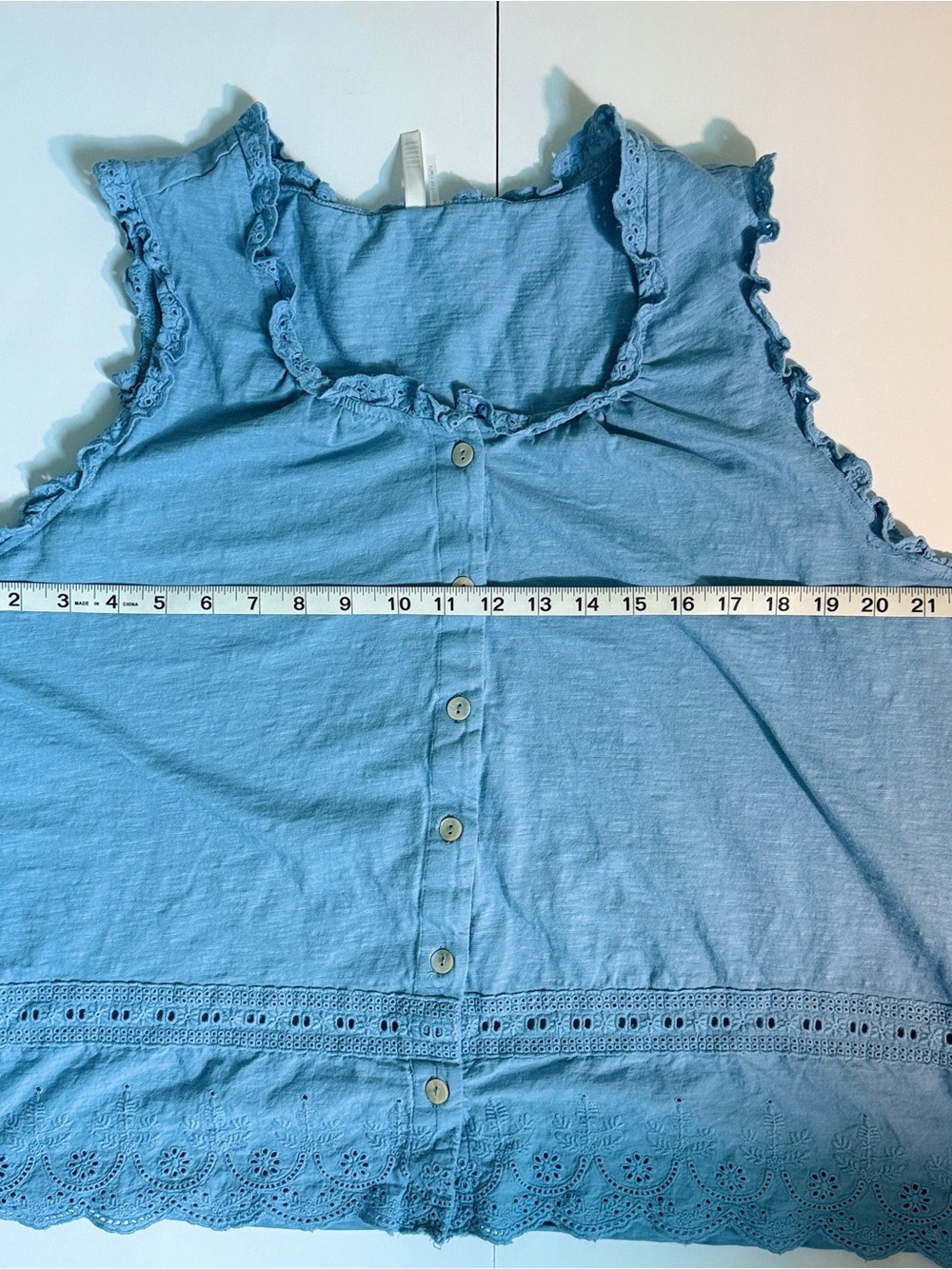Kaktus Blue Ruffle Eyelet Button-Front Tank Cottagecore 100% Cotton  Size 2X - Picture 6 of 7